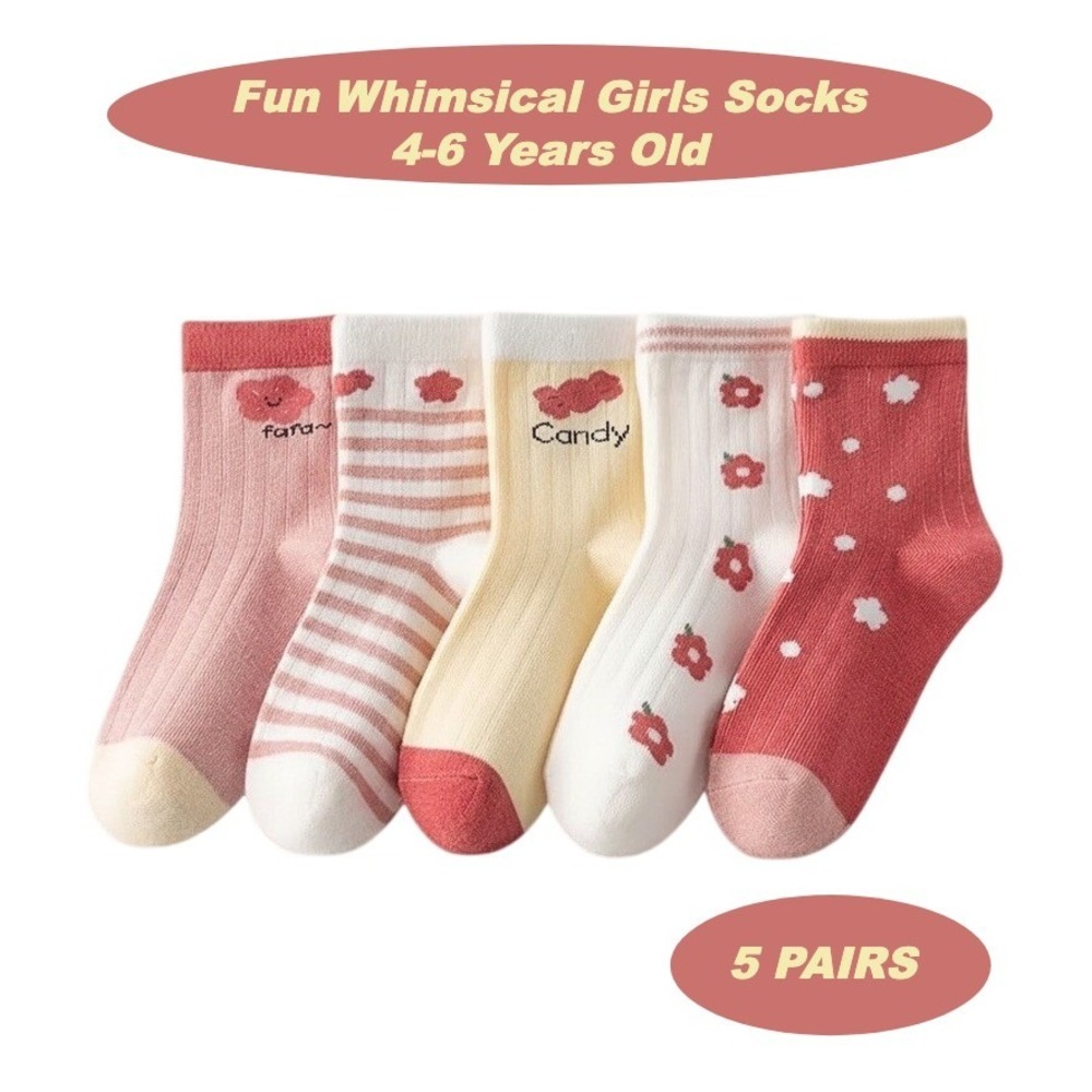 Calcetines Para Niña Con Flores (4–6 Años) – Tonos Rosas –‎ 5 Pares